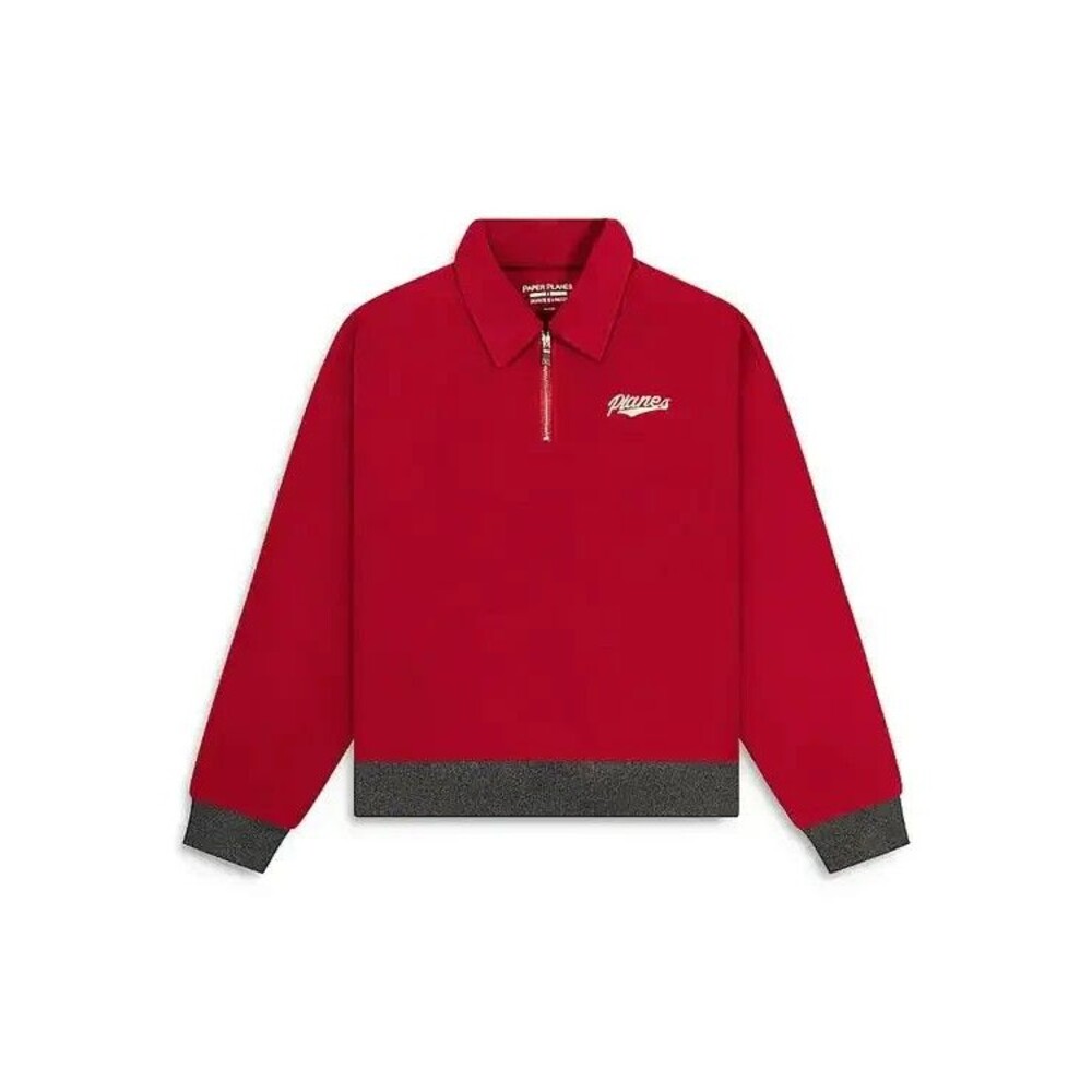 PAPER PLANES Sweatshirt Mens Medium Red Reverse Fleece Half Zip Pullover $138